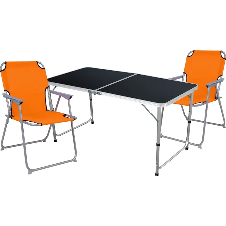 3-teiliges Campingmöbel Set Black Alu 120x60x58/70cm Orange