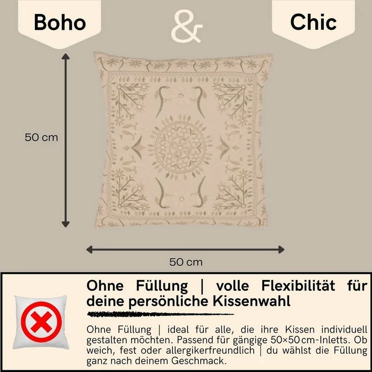 Marrakesch Orient & Mediterran Interior Zierkissen Handgefertigter Kissenbezug Lodge Braun 50x50 cm, Boho Vintage Deko, (1 St) – Bild 2