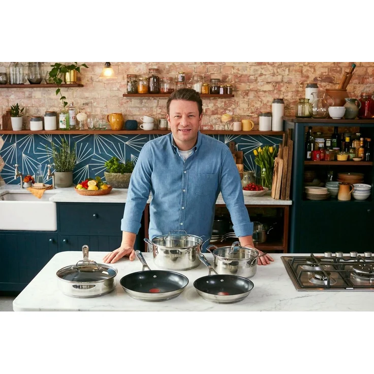Tefal Pfannen-Set Jamie Oliver Cook Smart für alle Herdarten, Induktion, Thermo-Signal, Edelstahl (Set, 3-tlg, Pfannen 20/24/28 cm), Antihaftversiegelung, besonders lange Lebensdauer. ergonomischer Griff – Bild 3