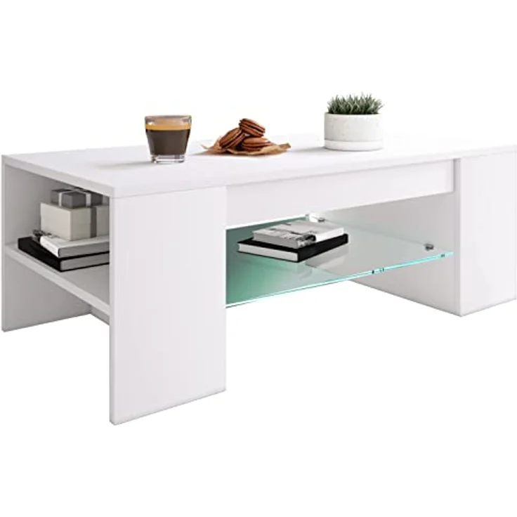 MID.YOU Couchtisch, Weiß, rechteckig, 50x35x100 cm, mit Stauraum und offenem Fach – Bild 1