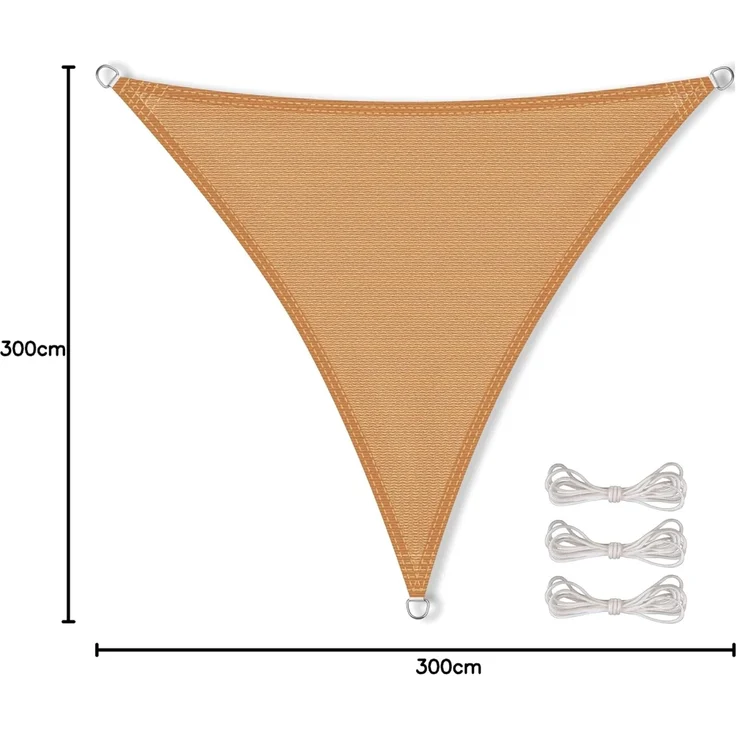 CelinaSun Sonnensegel nkl Befestigungsseile HDPE wetterbeständig atmungsaktiv Dreieck 3 x 3 x 3 m Sand beige – Bild 7