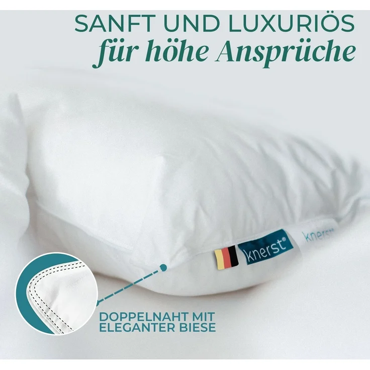 KNERST Daunenkissen 3 Kammer - Luxusqualität, Füllung: 90% Daunen, 10% Federn, Seitenschläfer, Bauchschläfer, Rückenschläfer, Hergestellt in Deutschland, für Allergiker geeignet – Bild 3
