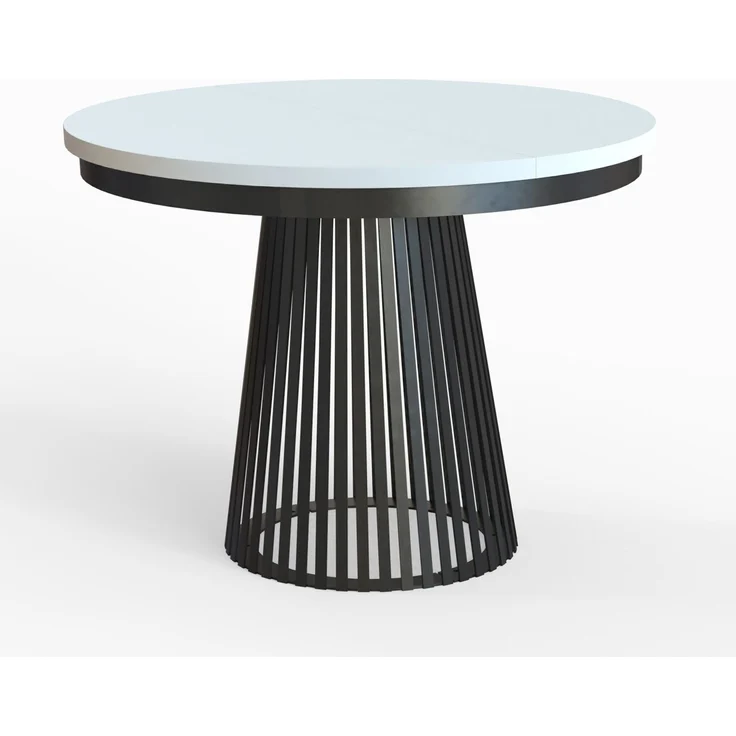 MEBLINI Esstisch Rund Ausziehbar aus Metall - 100-176x77cm - LAMORE - Weiß Matt/Schwarz Matt - Loft - Esszimmertisch Modern - Küchentisch - Ausziehtisch - Round Dining Table - Esszimmertische - Weiß Matt/Schwarz Matt – Bild 1