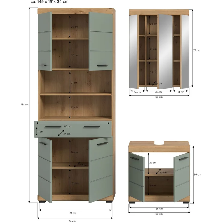 Badkombination B/H/T: 149x191x34 cm in Artisan Eiche Nachbildung – Bild 3