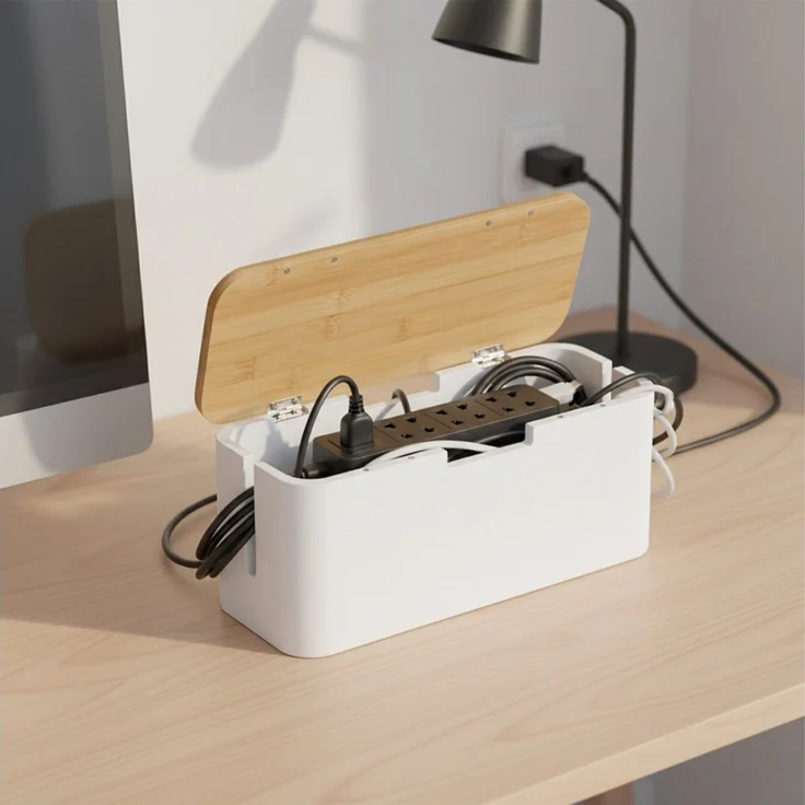 relaxdays Kabelbox aus Bambus, (7-tlg), Natur-Weiß – Bild 3