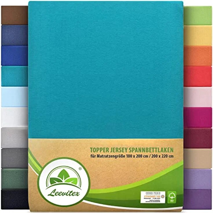 leevitex® Spannbettlaken Spannbettlaken Topperbezug Premium 170, Gummizug: rundum, extra schwere Ausführung, 180x200 - 200x220 cm, 100% Mako-Baumwolle – Bild 2
