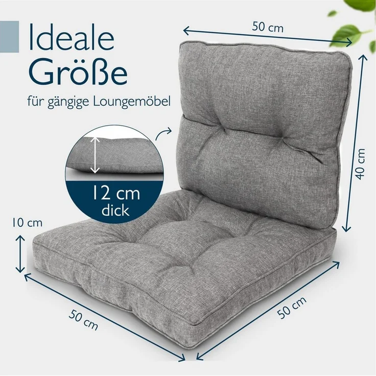 Beautissu Sitzkissen Outdoor Loungekissen Beauflair, 50x40 cm, 50x50 cm, Hellgrau, 50x40 cm Rückenkissen 50x50 cm Sitzkissen 10cm dick Polster Sitzauflage – Bild 3