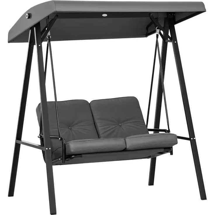 Outsunny Hollywoodschaukel mit Verstellbarem Dach, Kissen, 2-Sitzer, Verstellbares Dach, Schaukelbank, 1 tlg, Gartenschaukel, für Garten, Terrasse, Dunkelgrau, 145 x 116 x 172 cm