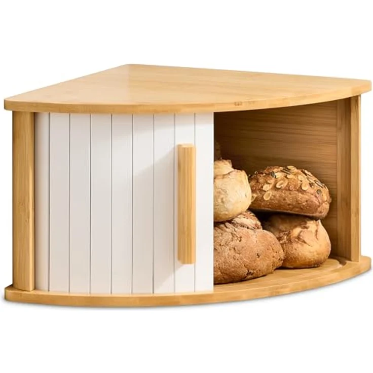 Praknu Brotkasten HAUPT Eckbrotkasten, Bambus, Holz, (Einzelartikel, 1-tlg, Nein), FSC®-zertifiziert, platzsparendes Eckformat, Schiebetür beidseitig – Bild 2