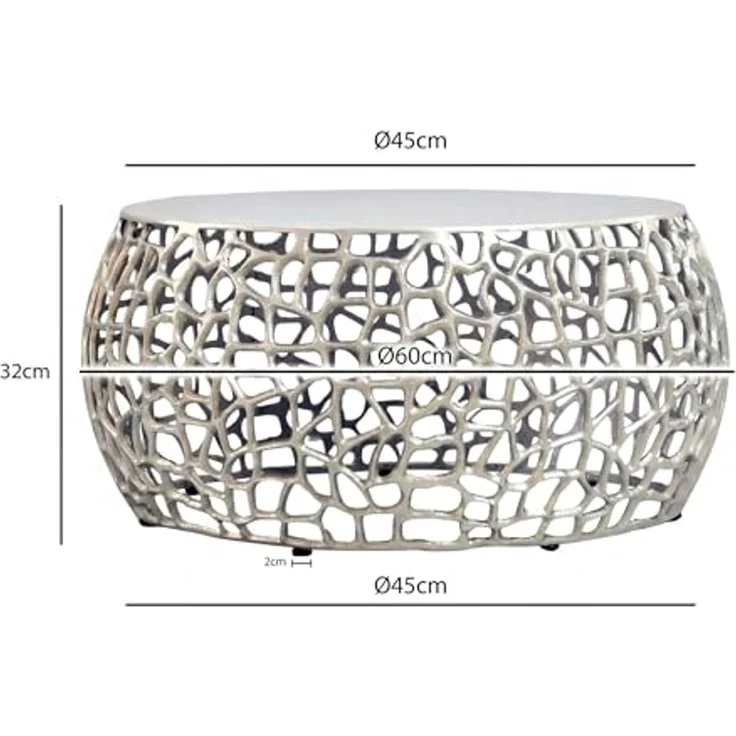 FINEBUY Couchtisch FB116656 Metall Silber Sofatisch Ø 66 cm Tisch Wohnzimmertisch Rund (60 cm Silber, Beistelltisch Metall Modern Rund), Metalltisch mit Ast-Struktur, Tisch Modern – Bild 3
