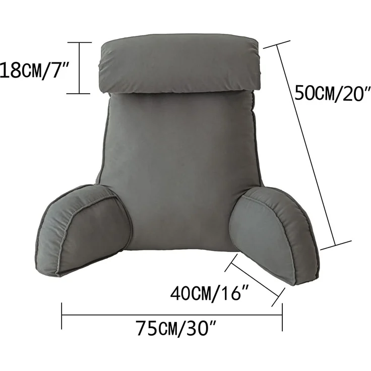 1 Stück – Großes Lesekissen mit Armlehnen, Rückenstütze, abnehmbarer Bezug & Tasche (75×40×58 cm, Grau) – Bild 2