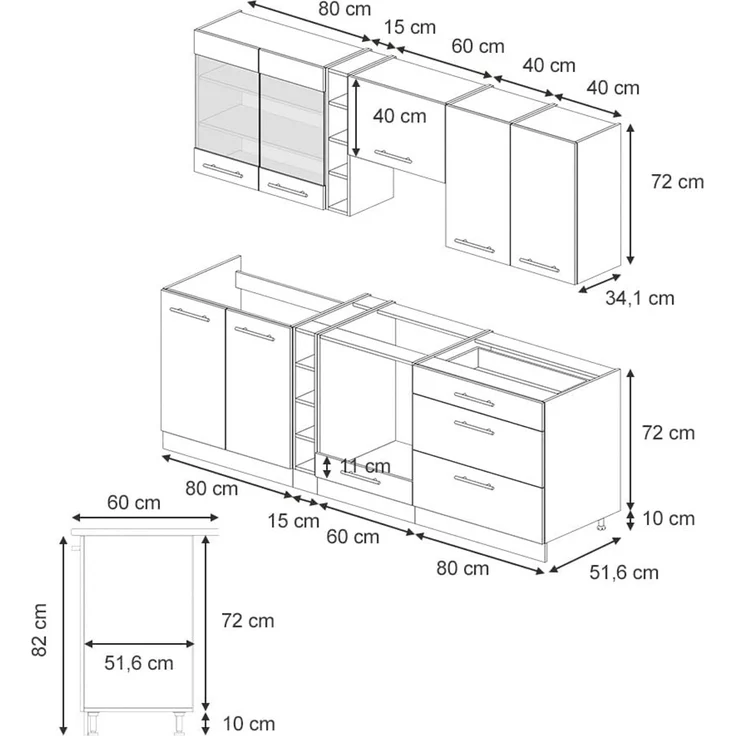 Küchenzeile Fame-Line Goldkraft Eiche 235 cm , AP Eiche Vicco – Bild 3