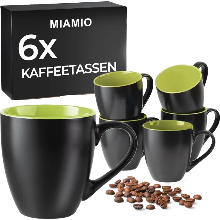 MiaMio Tasse MIAMIO - 6 x 350 ml Kaffeetassen Set Außen Schwarz Innen Farbig – Bild 1