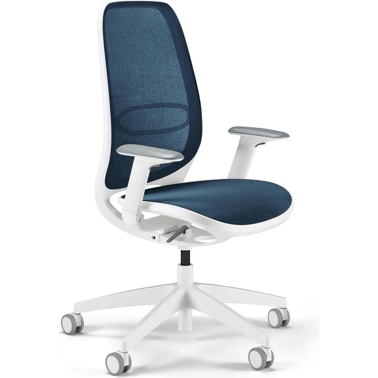 Sedus se:air Ergonomischer Drehstuhl, Bürostuhl, Kunststoff mit Rezyklat-Anteil, 100% Recyclingfähig, Blau,Weiß, 42-55cm, bis 130kg Belastbar