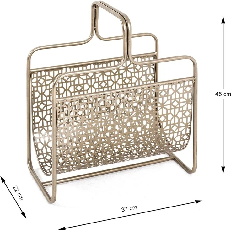Haku Zeitungsständer im Art-Deco-Stil, gold matt lackiertes Metallgestell mit Bügelgriff, freistehend, 37 x 22 x 45 cm – Bild 4
