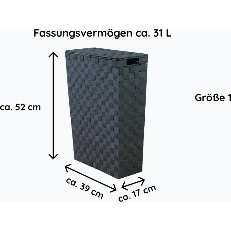 Lycce Wäschekorb NISCHENWÄSCHEKORB grau Wäschesammler Wäschekorb Stoff geflochten, für Nischen, mit Deckel und Griffmulden – Bild 4