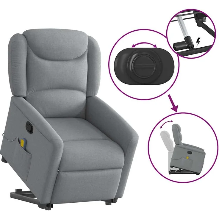 vidaXL Massagesessel mit Aufstehhilfe Hellgrau Stoff 3303204 – Bild 7