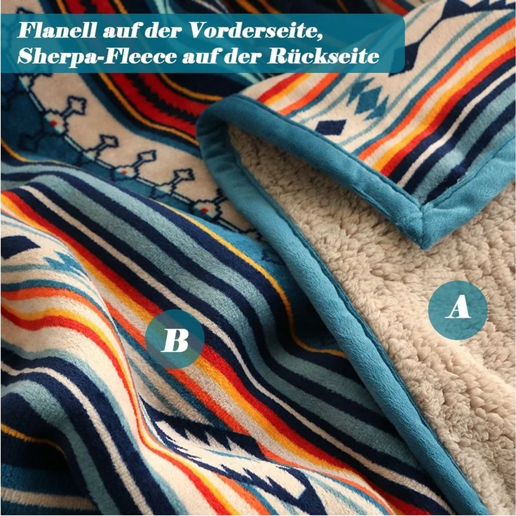Wolldecke Kuscheldecke zweiseitige Decke, flauschig & weich Sofadecke, Wohndecke, TUWENA, Coral-Fleece-Überwurf Couchdecke warme, Fleecedecke, Bunte Streifen – Bild 2