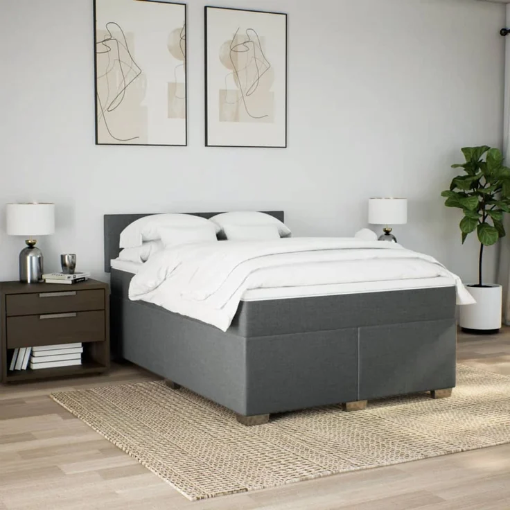 vidaXL Boxspringbett mit Matratze Dunkelgrau 140x200 cm Stoff 3285905 – Bild 3