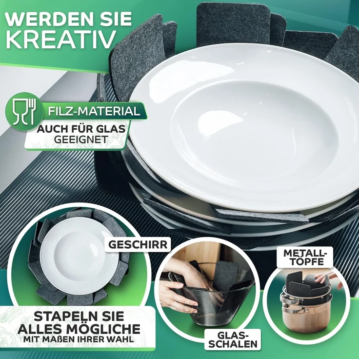 Loco Bird Pfannenschoner aus Filz 38 cm, Zubehör für alle Töpfe oder Pfannen geeignet, Stapelschutz für perfekten Pfannenschutz, 12-tlg, Topfschoner Anpassbare Größe – Bild 5