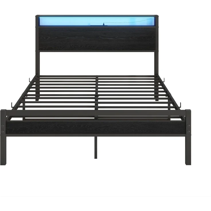 CHICFURN Bett aus MDF und Metall 140x200 cm mit Stauraum und USB-Anschluss Schwarz – Bild 7