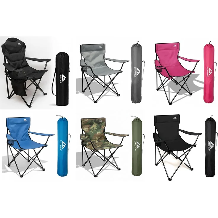 LINUMA® Faltstuhl GRAU Campingstuhl Anglerstuhl mit Getränkehalter & Tragetasche – Bild 8