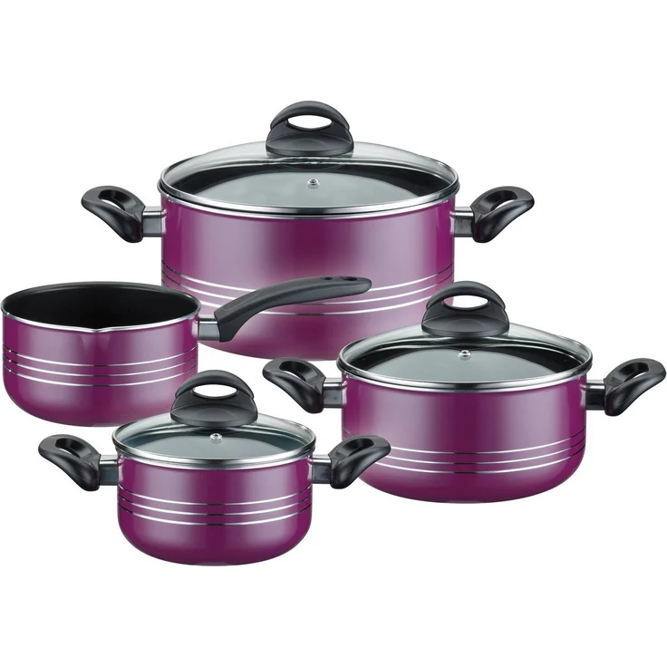 GSW Topf-Set Milano color, Aluminium, Leichtmetall-Legierung (Set, 7-tlg, je 1 Kochtopf Ø 16/20/24 cm, 1x Stielkasserolle Ø 16 cm), extra starker FerroTherm®Boden, Induktion – Bild 1