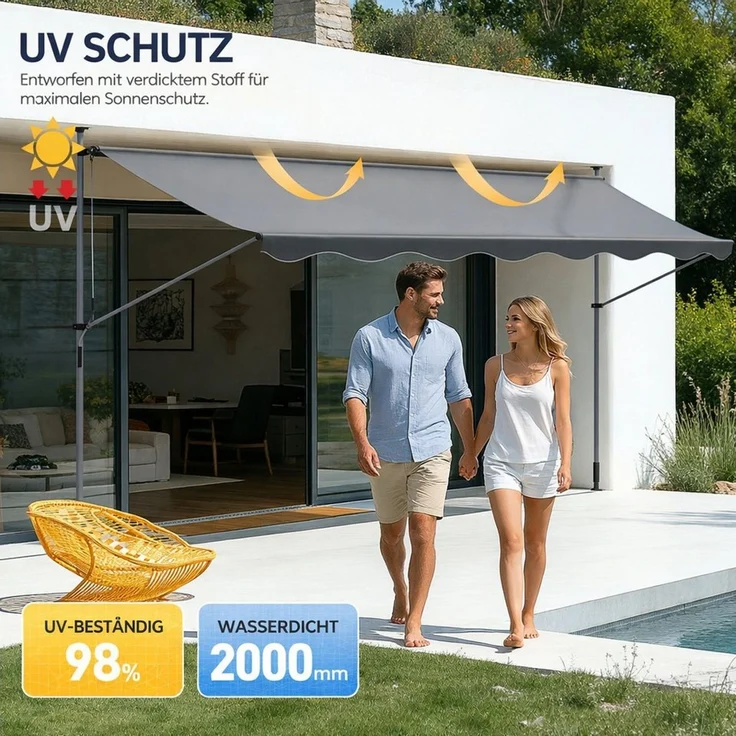Ferghana Klemmmarkise Klemmmarkise Ohne Bohren, Balkonmarkise Höhenverstellbar (Sonnenschutz Wasserdicht UV-beständig, Sonnenmarkise für Terrasse Balkon Garten) Sichtschutz Markise – Bild 2