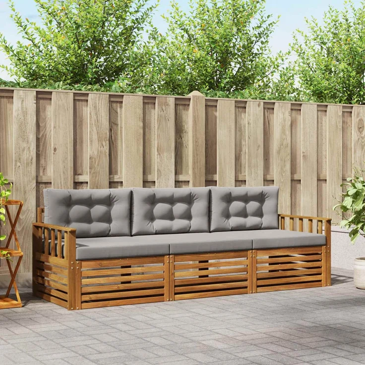 vidaXL Outdoor-Sofagarnitur 3 stk. Natur und Hellgrau 3372931 – Bild 1