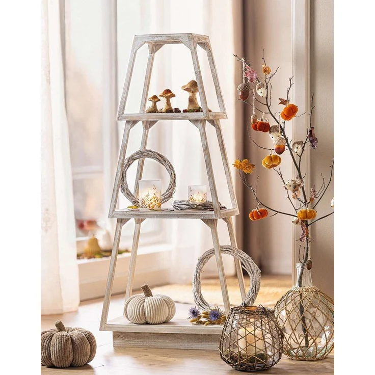 Dekoleidenschaft Steckregal aus Holz, Shabby Chic, Pyramide mit 3 Ebenen, Standregal weiß, Regal, Stufenregal stehend für Wohnzimmer – Bild 1
