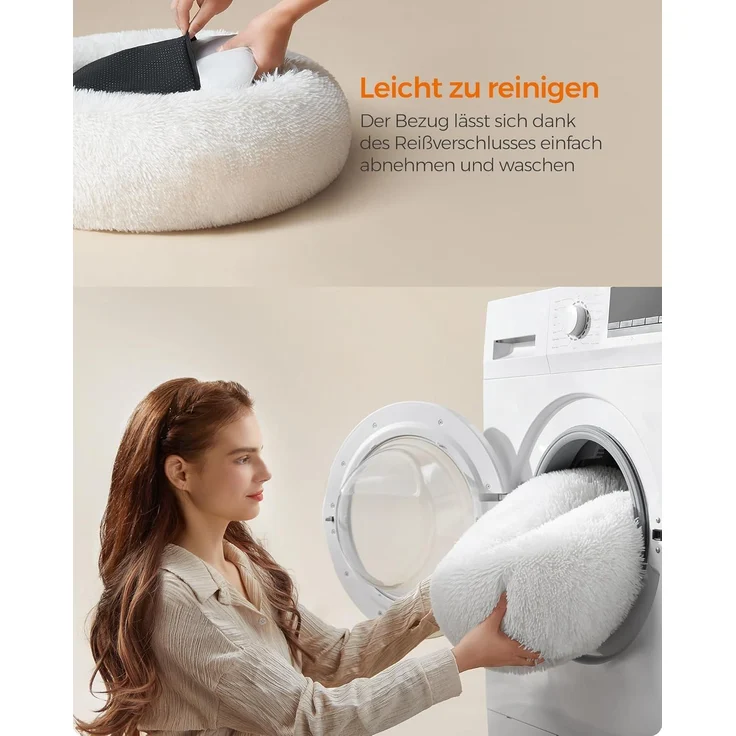 Feandrea Hundebett flauschig, Katzenbett, Donut Kissen, waschbar, Polsterung in der Mitte herausnehmbar, Langer Plüsch, 60 cm Durchmesser, wolkenweiß PGW038W01 – Bild 7
