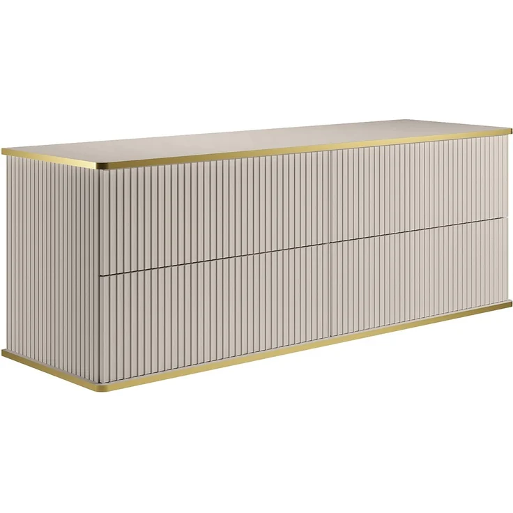 Vente-unique - Waschbeckenunterschrank hängend mit Rillendekor und Goldborte, 4 Schubladen - Beige - 150 cm KELIZA – Bild 4