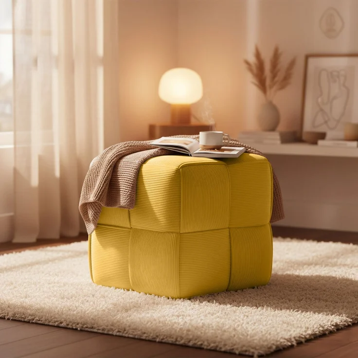 CLP Sitzhocker Forinta, hochwertiger Cordstoff, moderner Stil, bequem und elegant,Farbe:gelb – Bild 2