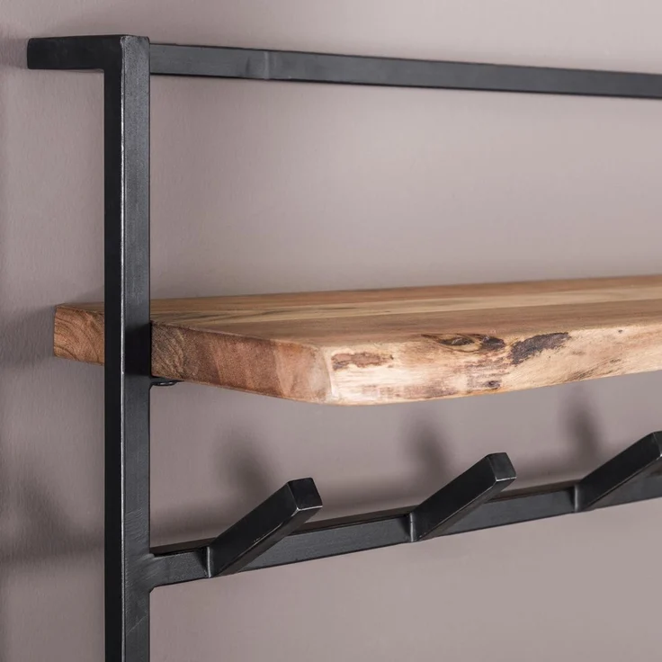 Garderobe Natredja aus massivem Akazienholz, modern, Natur, mit Hutablage und 12 Haken – Bild 2