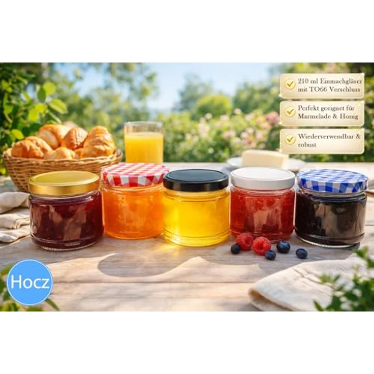 hocz 100x Marmeladengläser 200 ml | mit Deckel Obst TO 66 | Einmachgläser mit Schraubdeckel zum befüllen | Sturzgläser für Marmelade Schraubgläser | leere Gläser Set | 100 Stück – Bild 3