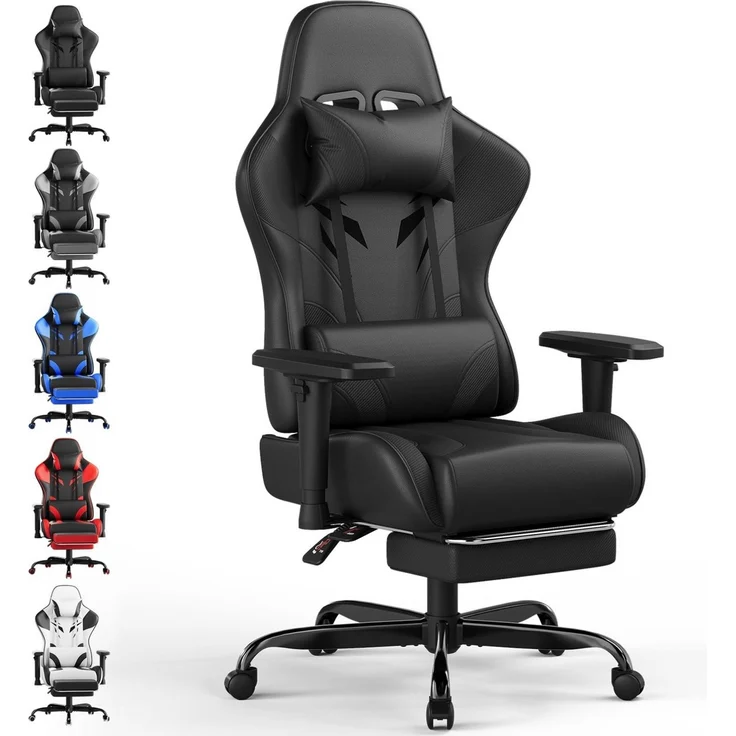 HOMALL Gaming-Stuhl Massage Gaming Stuhl mit Fußstütze 90-135° Rückenlehne einstellbar (Bürostuhl Ergonomisch,Verstellbarem Lenden- & Kopfkissen,mit Fußstütze), Ergonomischer Bürostuhl,Kopfstütze und Lendenstütze – Bild 1