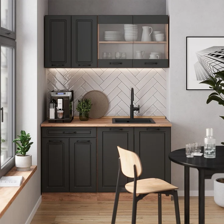 Küchenfront R-Line Anthrazit Landhaus 59.6 x 196 cm Möbelfront für den Kühlumbauschrank Vicco – Bild 3