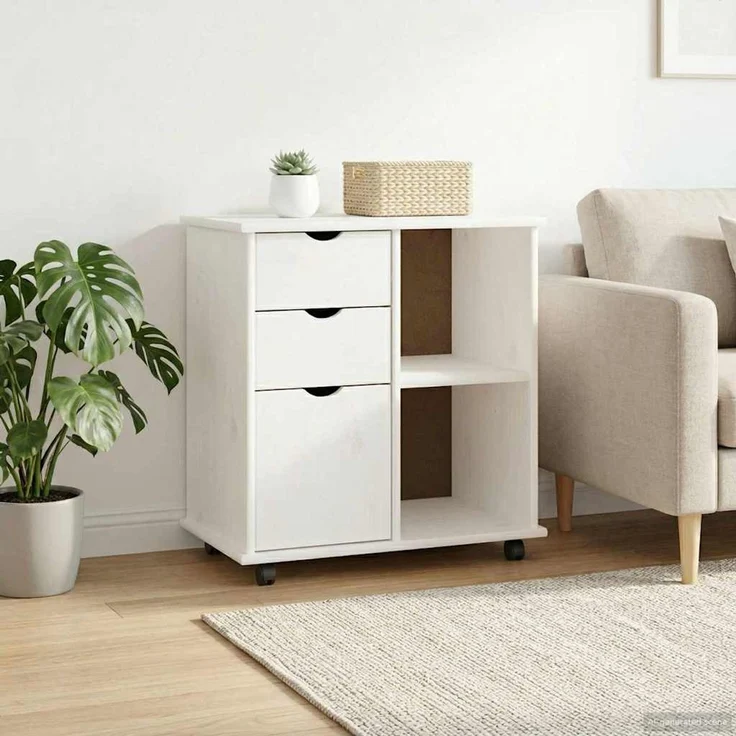 vidaXL Rollschrank MOSS 63,5 x 39 x 65,5 cm Massivholz Kiefer Weiß 42028381 – Bild 3