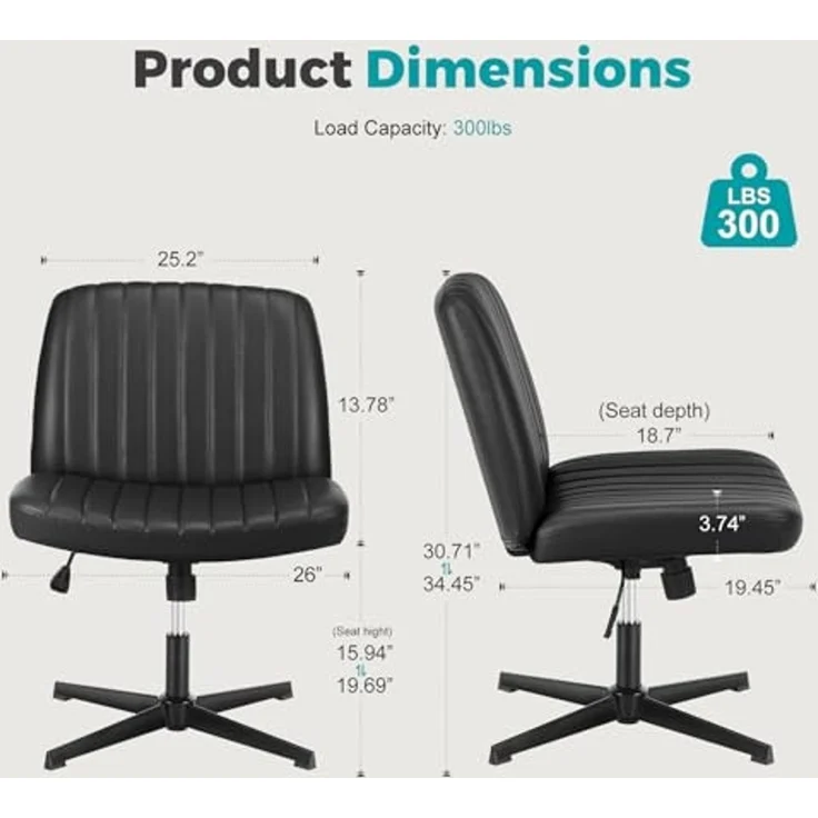 DUMOS Criss Cross Stühle, ohne Armlehnen, Bürotisch, ohne Räder, drehbar, gepolstert, breiter Sitz, modern, höhenverstellbar, mittlere Rückenlehne, Schminktisch, Sitzgelegenheit für Zuhause, Büro, – Bild 2