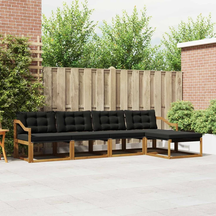 vidaXL Outdoor-Sofagarnitur 5 stk. 5-Sitzer Natur und Schwarz 3369371 – Bild 1