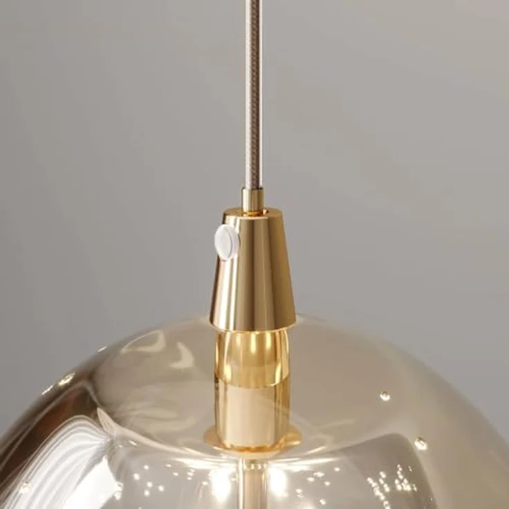 Lucande LED-Pendellampe Hayley, Ø 25 cm, 3-flg., gold, Blasenglas, für Esstisch – Bild 9