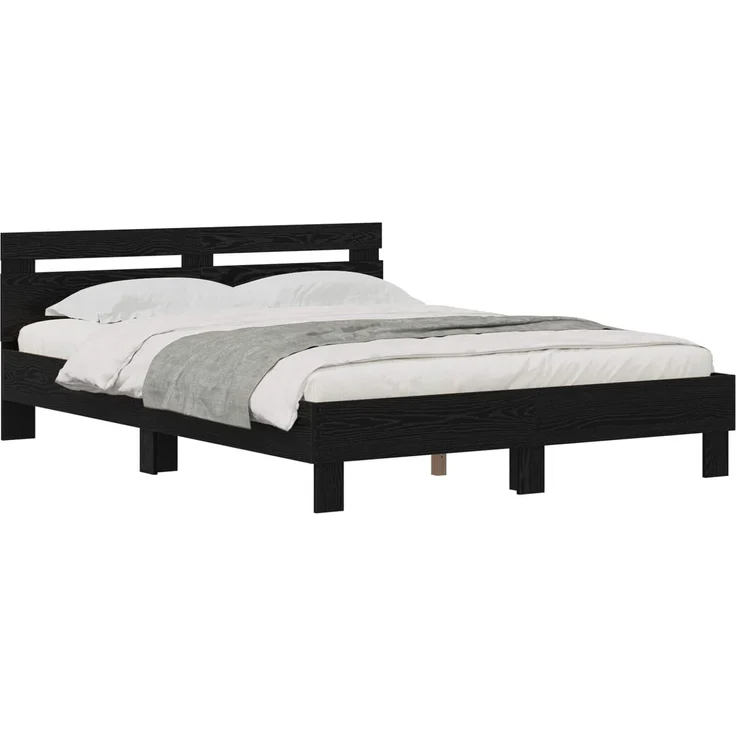 vidaXL Bettrahmen Schwarz Eichen-Optik 160 x 200 cm Holzwerkstoff 3417309 – Bild 2