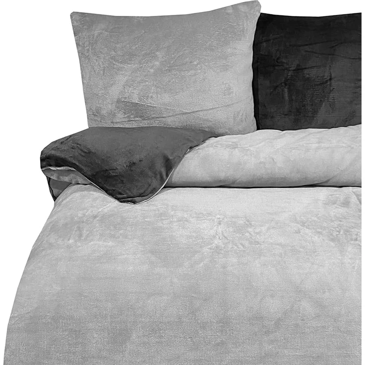 Moderne Plüschbettwäsche mit Reißverschluss - einfarbig, wendbar & warmhaltend Grau 200x200cm + 2x 80x80cm Kissenbezug – Bild 1