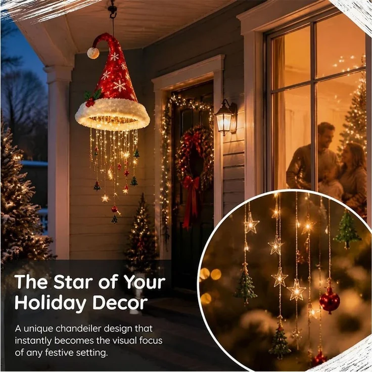 FELIXLEO LED Kugelleuchte Beleuchteter Weihnachtsmannhut Hängeleuchte, LED – Bild 3