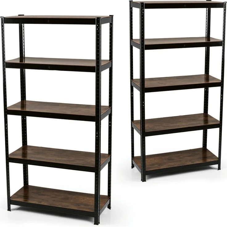 EASYmaxx Schwerlastregal 180x90x40cm schwarz/braun mit 5 belastbaren Holzböden 2er-Set – Bild 1