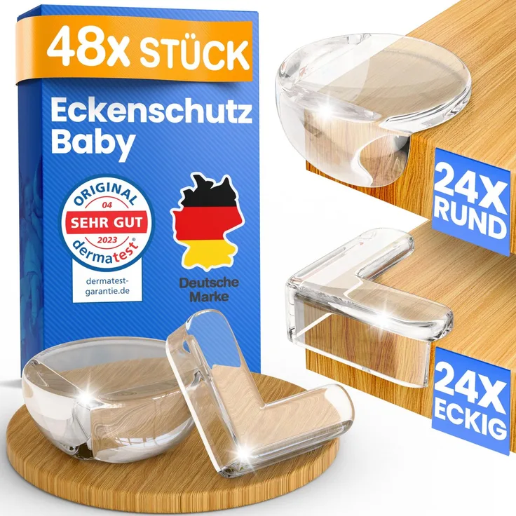ADLERSFELD® 48x Eckenschutz Baby - (Mit Kleber von TESA) Kantenschutz Baby - Weich & Stoßfest - Extra starker Halt - Eckenschutz Kantenschutz Selbstklebend - Tischkantenschutz Ecken - Transparent