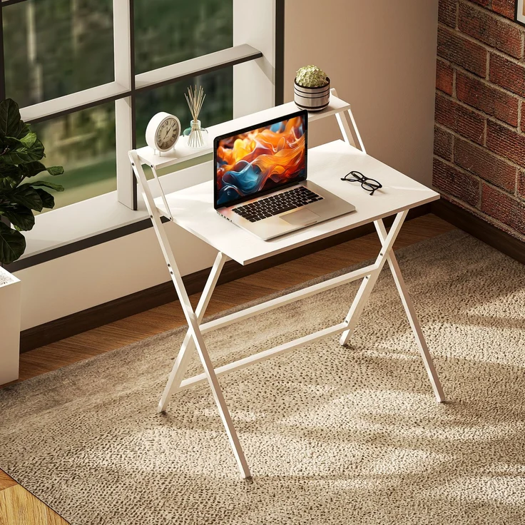 Klappschreibtisch 75,5 x 50 cm mit Ablagefach für Schlafzimmer, kleine Räume, weiß – Bild 10