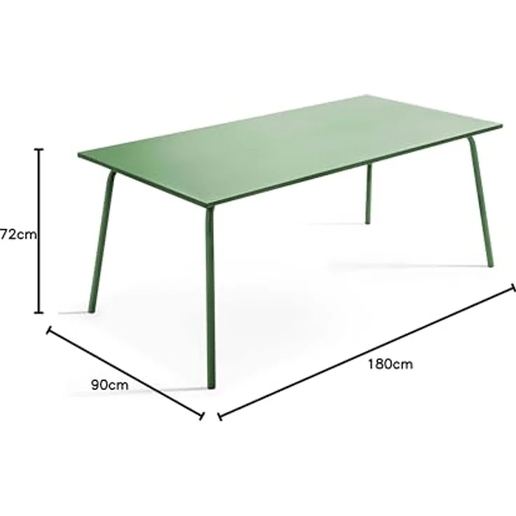 Oviala Gartentisch Palavas, Rechteckig, Dunkelgrün, Metall, 90x72x180 cm, für bis zu 8 Personen – Bild 3