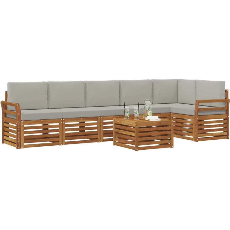 vidaXL Outdoor-Sofagarnitur 7 stk. 6-Sitzer Natur und Hellgrau 3374931 – Bild 3