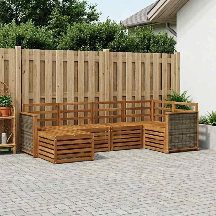 vidaXL Outdoor-Sofagarnitur 6 stk. 5-Sitzer Natur Massivholz Akazie 3384555 – Bild 1